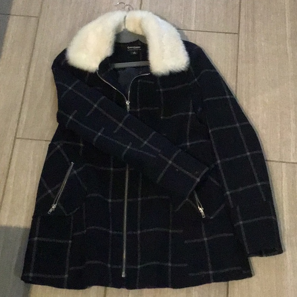 Nordstrom brass plum pea coat navy